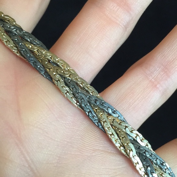 Crown Logo USA Gunmetal Silver and Gold Toned Thick Chain Necklace - Picture 10 of 13